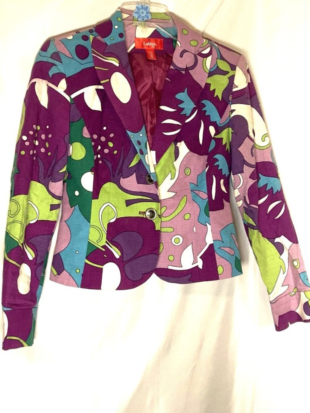 Bold Latina Life Cropped Jacket, High-Contrast Abstract Psychedelic Floral Print